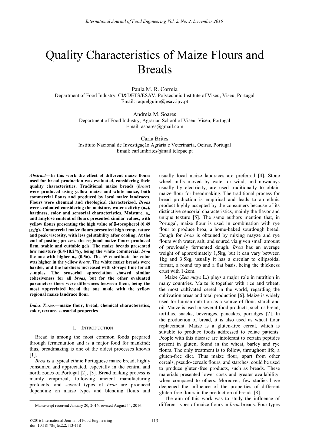 Quality Characteristics of Maize Flours and Breads