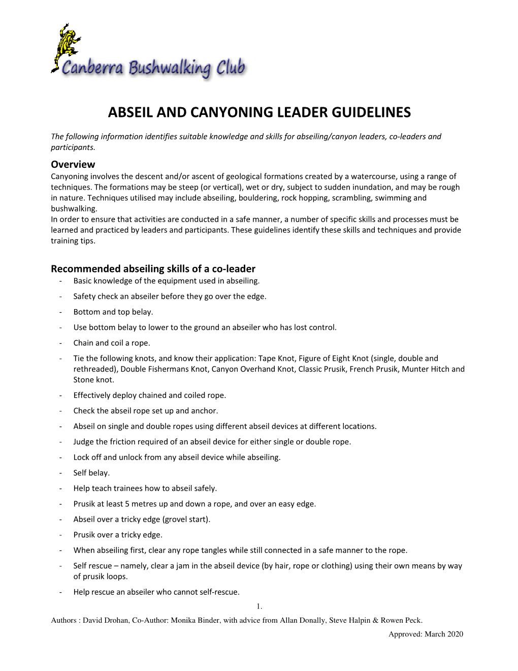 Abseil and Canyoning Leader Guidelines