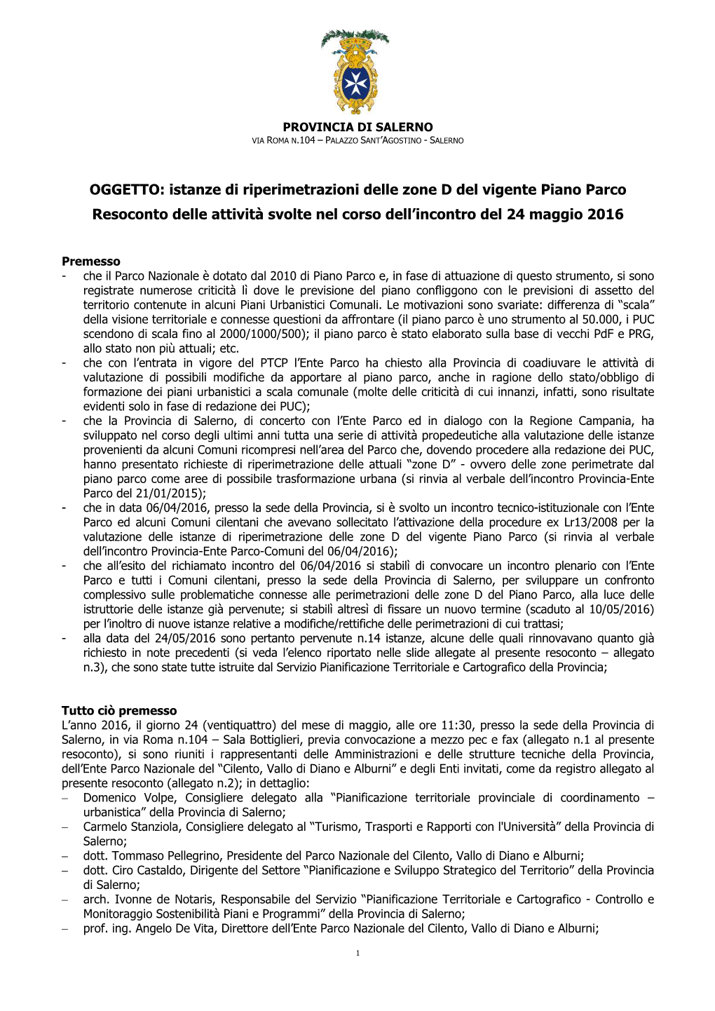 Istanze Di Riperimetrazioni Delle Zone D Del Vigente Piano Parco