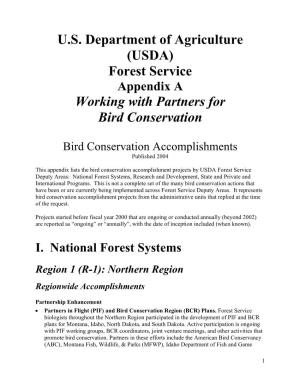 (USDA) Forest Service Working with Partners for Bird Conservation
