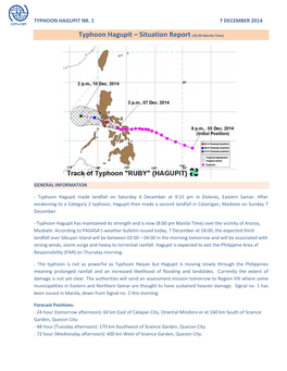 Typhoon Hagupit – Situation Report (20:30 Manila Time)