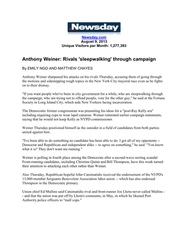Anthony Weiner: Rivals 'Sleepwalking' Through Campaign