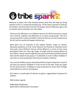 Spark, the Tribe Parasha Activity Sheet That Will Help You Bring Judaism to Life in a Varied and Exciting Way