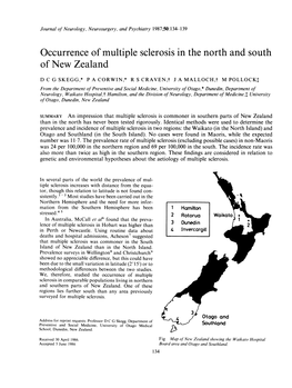 Occurrence of Multiple Sclerosis in the North and South of New Zealand