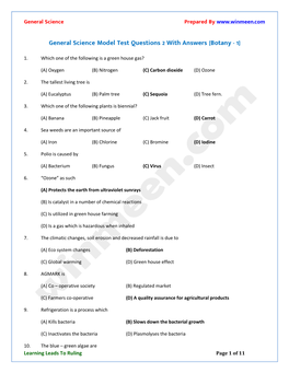 General Science Model Test Questions 2 with Answers [Botany - 1]