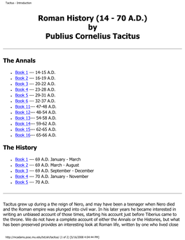 Roman History (14 - 70 A.D.) by Publius Cornelius Tacitus