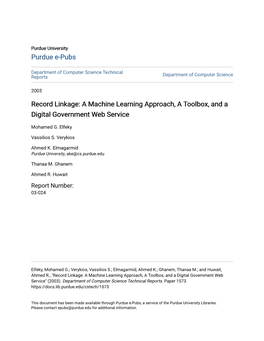 Record Linkage: a Machine Learning Approach, a Toolbox, and a Digital Government Web Service