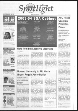 2003-04 SGA Cabinet AUC Peace ISSUE Here Are the Results from Class of 2004 Co-Social ( Hair: Coalition Tuesday