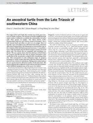 An Ancestral Turtle from the Late Triassic of Southwestern China