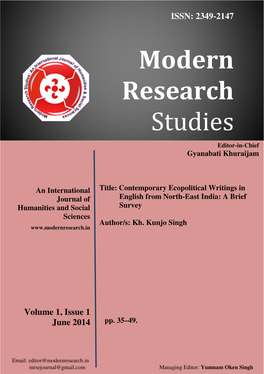 Contemporary Ecopolitical Writings in English from North-East India: a Brief Survey