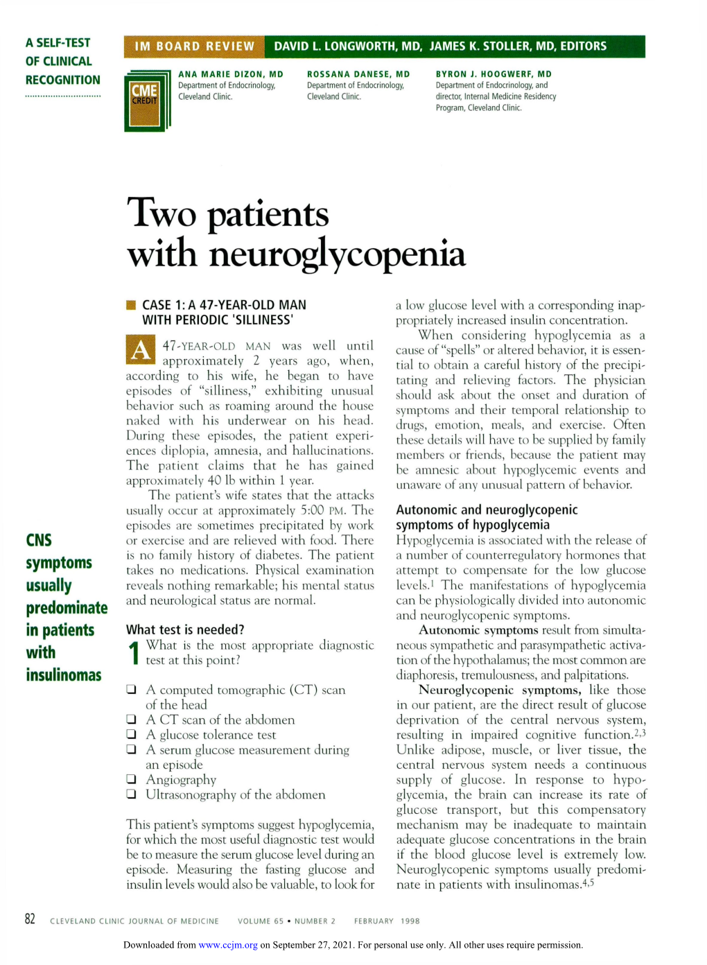 Two Patients with Neuroglycopenia