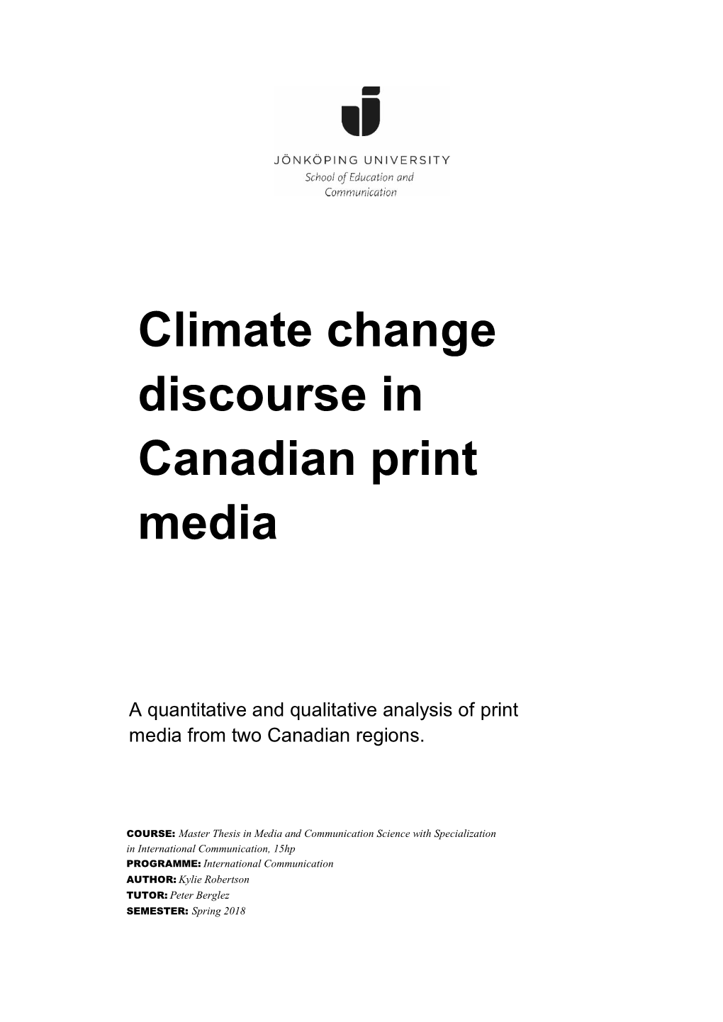 Climate Change Discourse in Canadian Print Media