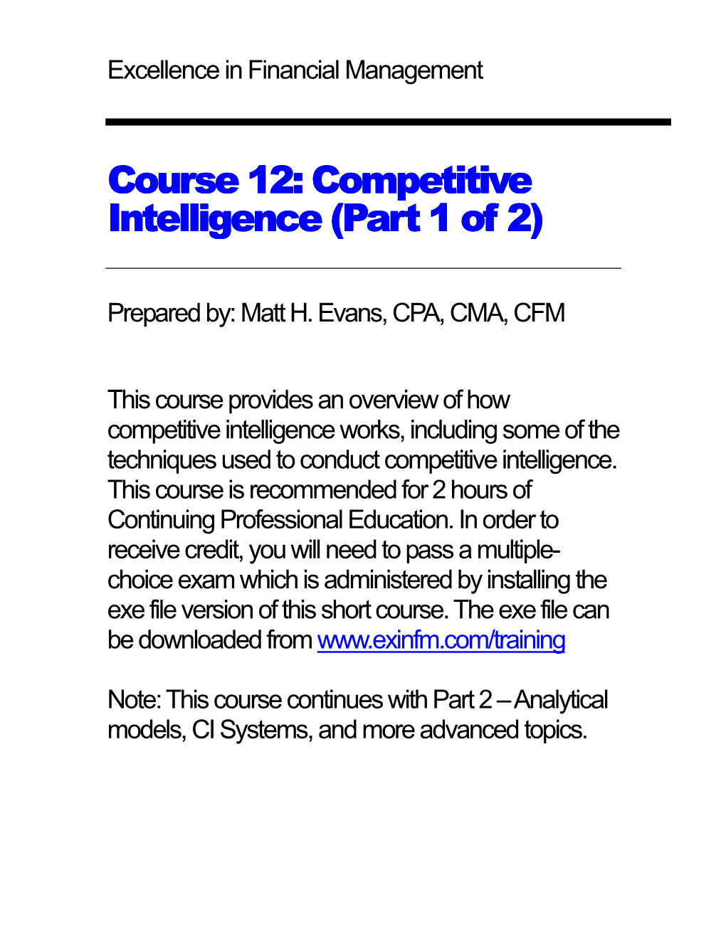 Competitive Intelligence (P(Partart 1 of 2)