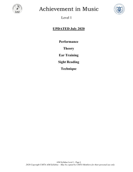 Level 1 UPDATED July 2020 Performance Theory Ear Training Sight Reading Technique