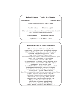 Canadian Studies Journals Around the World Revues D'études