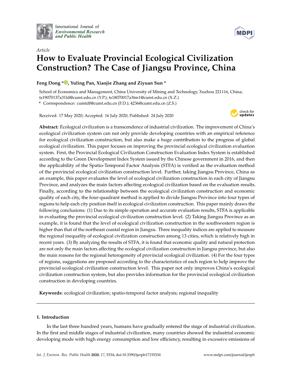 How to Evaluate Provincial Ecological Civilization Construction? the Case of Jiangsu Province, China