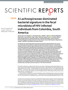 A Lachnospiraceae-Dominated Bacterial Signature in the Fecal Microbiota of HIV-Infected Individuals from Colombia, South America