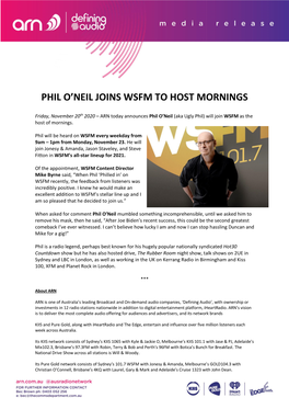 Phil O'neil Joins Wsfm to Host Mornings