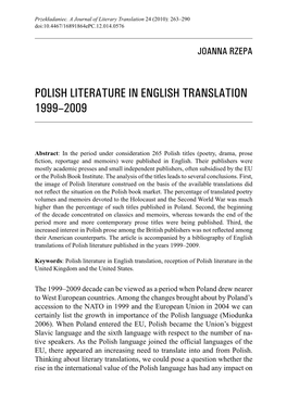 Polish Literature in English Translation 1999–2009