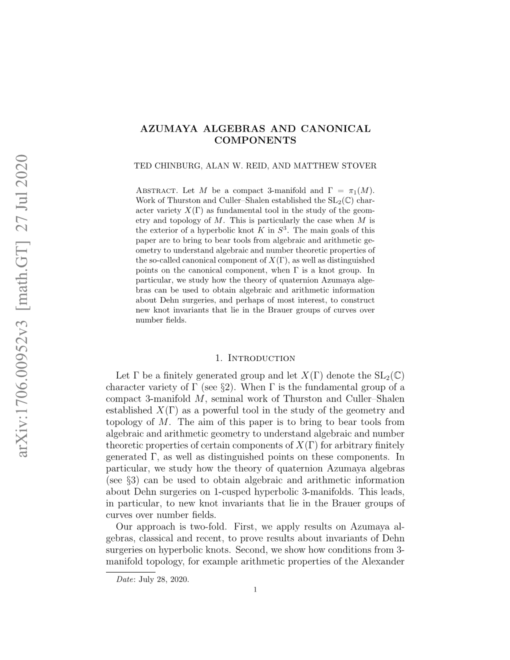 Azumaya Algebras and Canonical Components 3