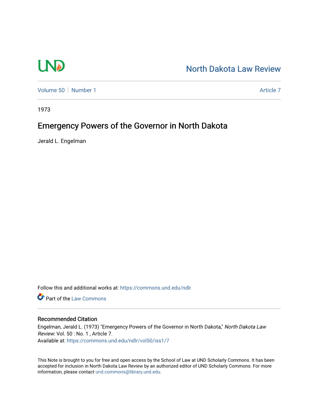 Emergency Powers of the Governor in North Dakota