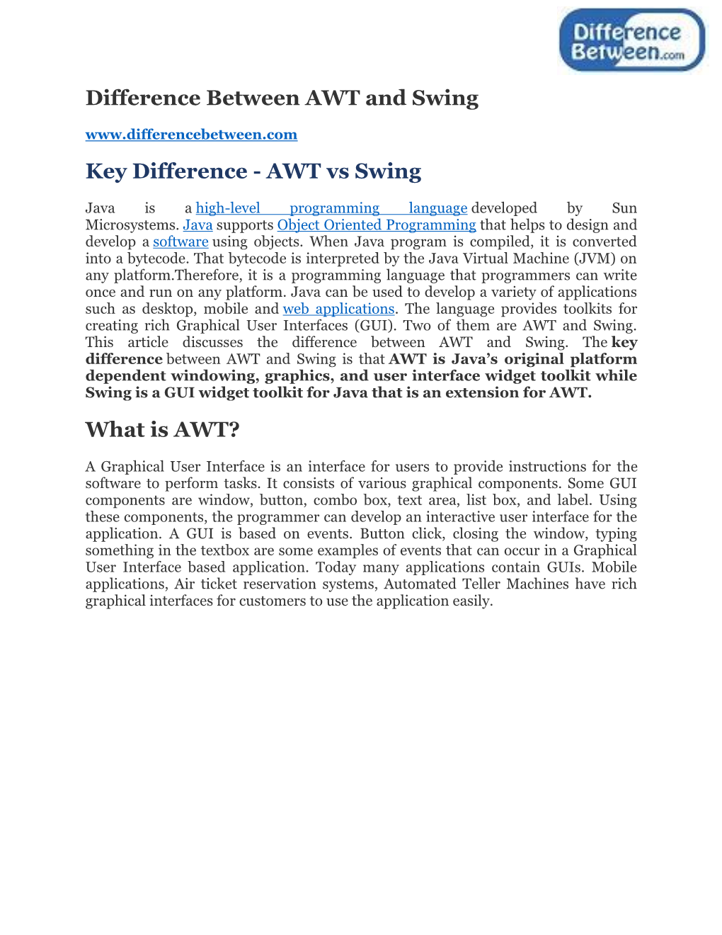 Difference Between AWT and Swing Key Difference