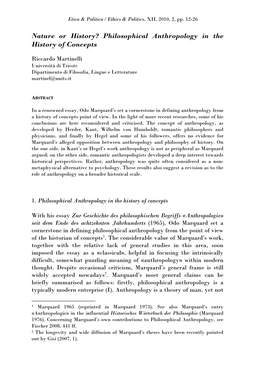 Philosophical Anthropology in the History of Concepts