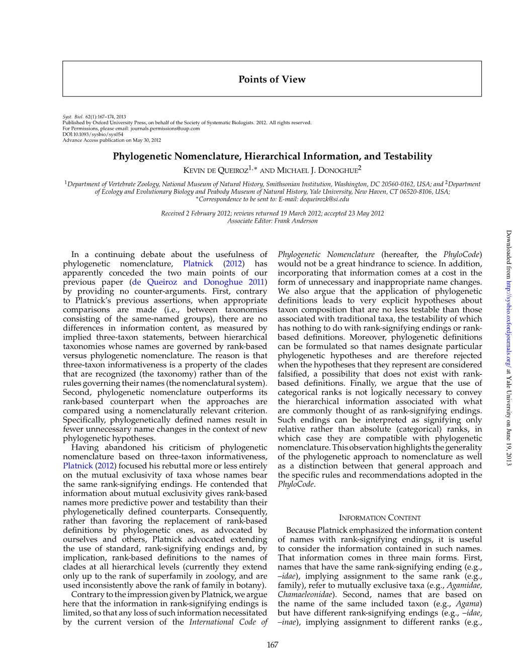 Points of View Phylogenetic Nomenclature, Hierarchical