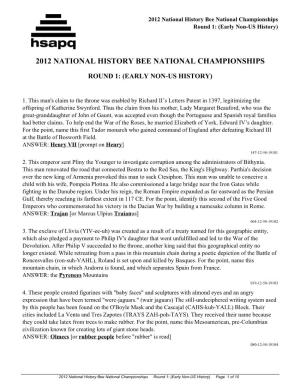 2012 National History Bee National Championships Round 1: (Early Non-US History)
