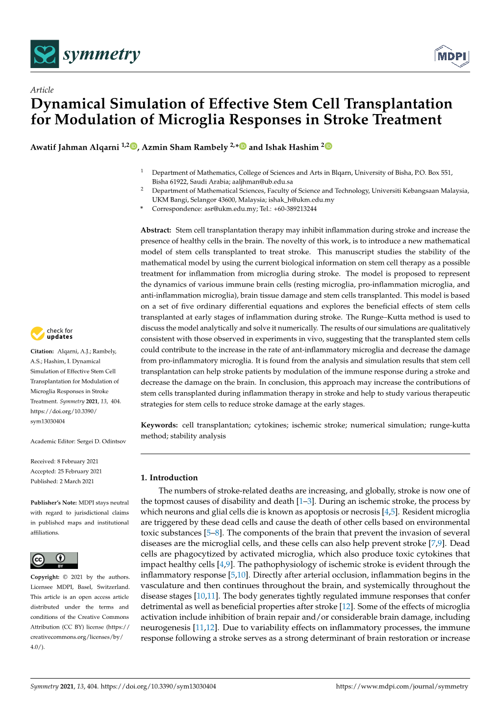 Dynamical Simulation of Effective Stem Cell Transplantation for Modulation of Microglia Responses in Stroke Treatment