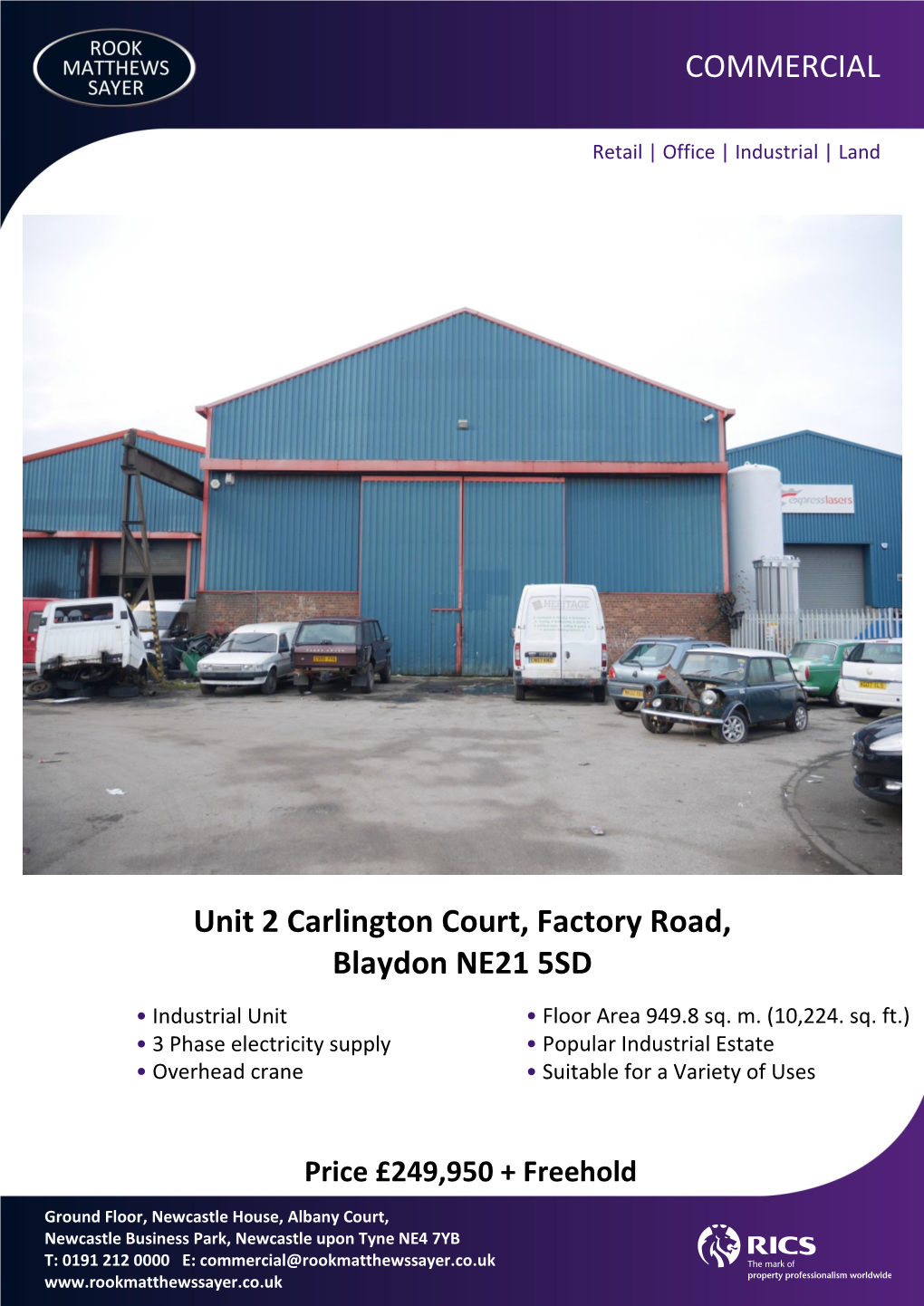 COMMERCIAL Unit 2 Carlington Court, Factory Road, Blaydon NE21