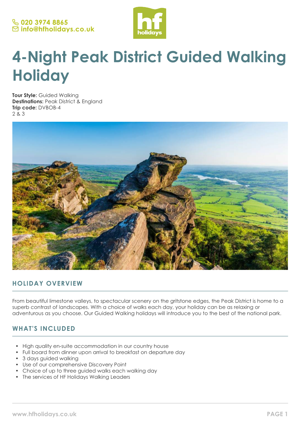 4-Night Peak District Guided Walking Holiday