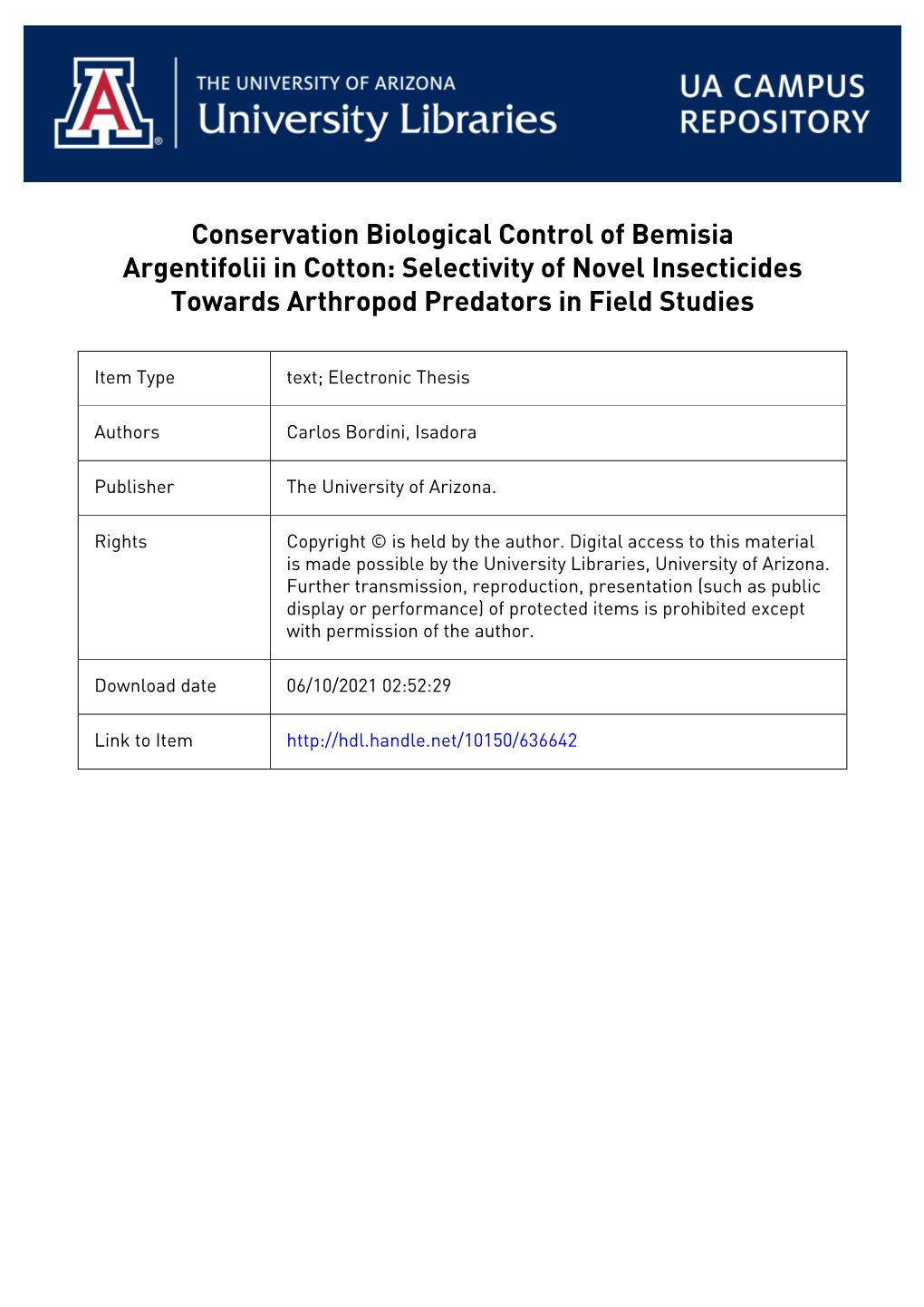 Conservation Biological Control of Bemisia Argentifolii in Cotton: Selectivity of Novel Insecticides Towards Arthropod Predators in Field Studies