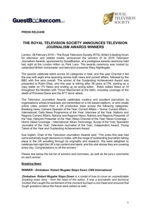 The Royal Television Society Announces Television Journalism Awards Winners