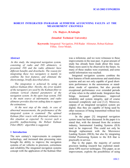 Robust Integrated Ins/Radar Altimeter Accounting Faults at the Measurement Channels