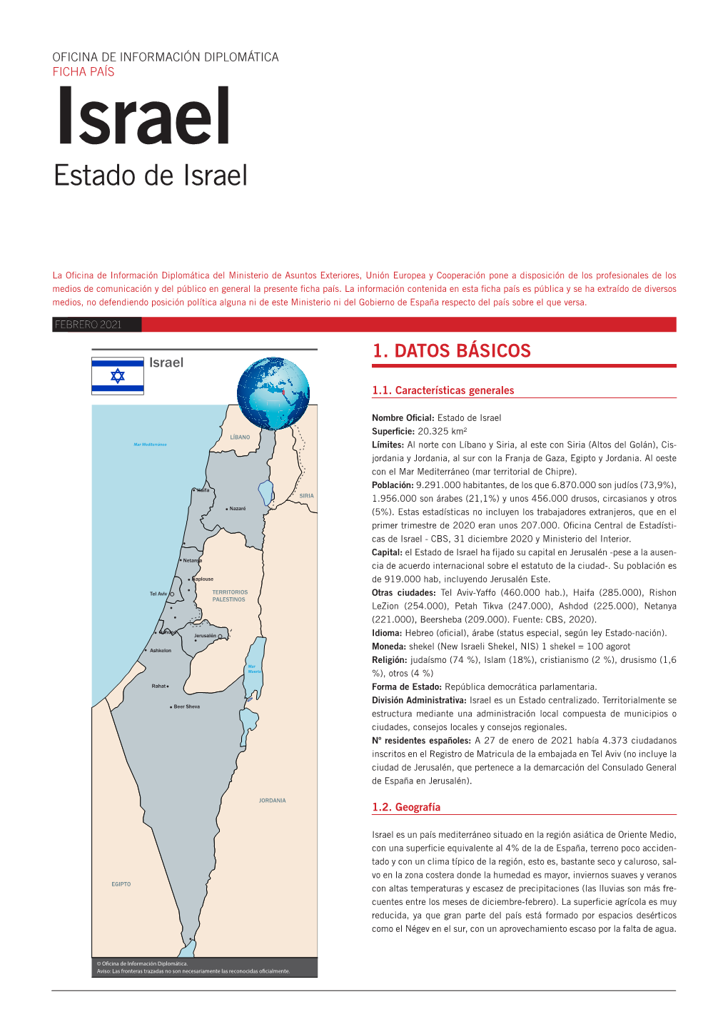 FICHA PAÍS Israel Estado De Israel