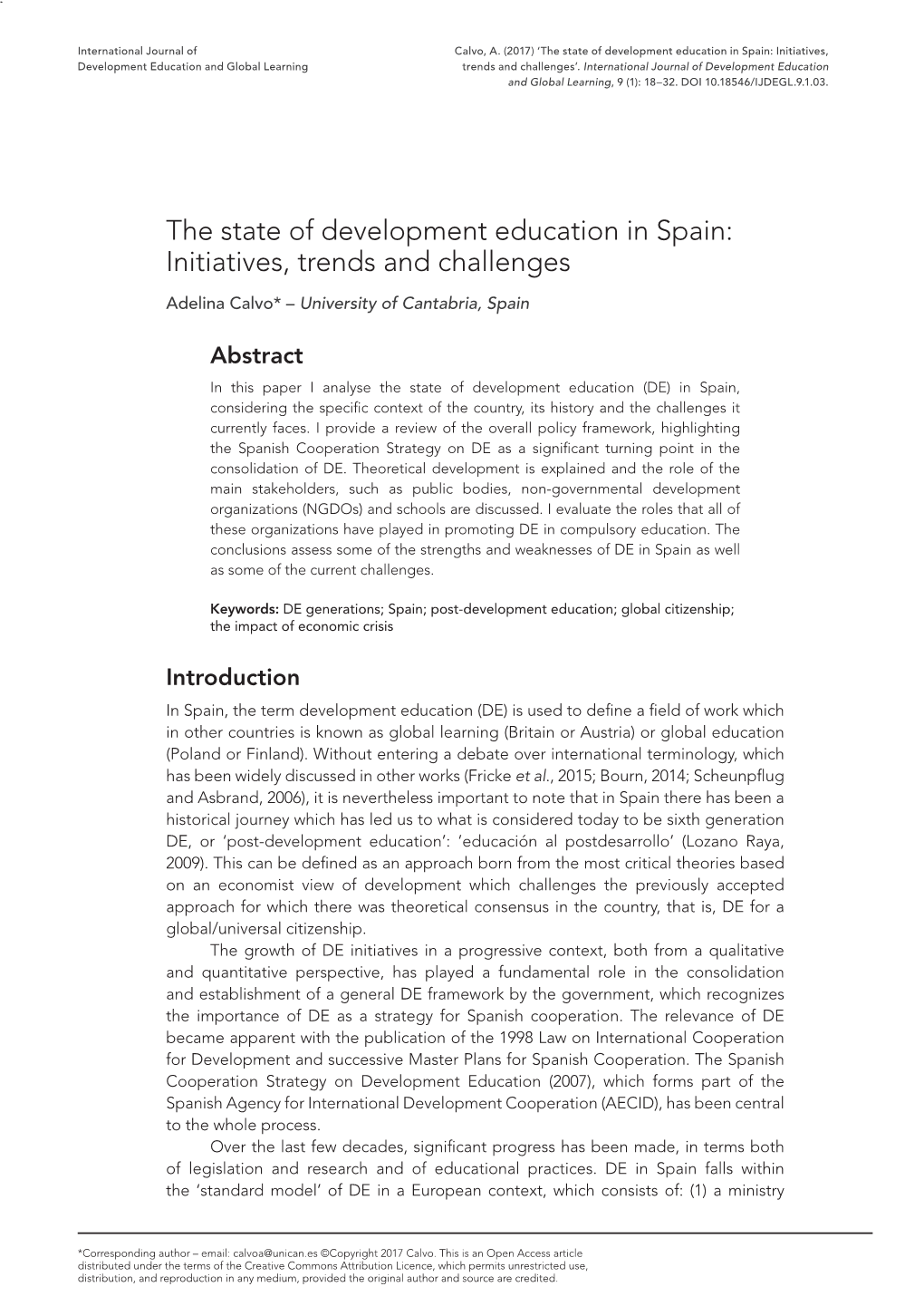 The State of Development Education in Spain: Initiatives, Trends and Challenges