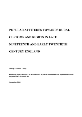 Popular Attitudes Towards Rural Customs a D Rights I Late I Etee Th a D Early Twe Tieth Ce Tury E Gla D