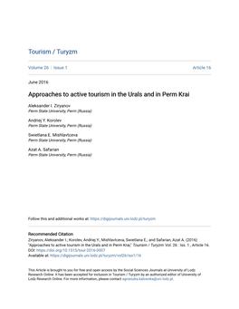 Approaches to Active Tourism in the Urals and in Perm Krai