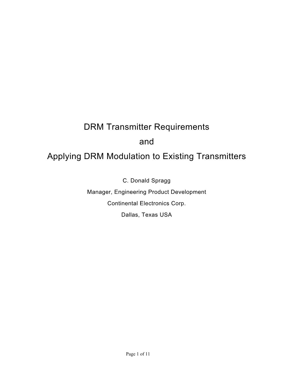 DRM Transmitter Requirements and Applying DRM Modulation to Existing Transmitters