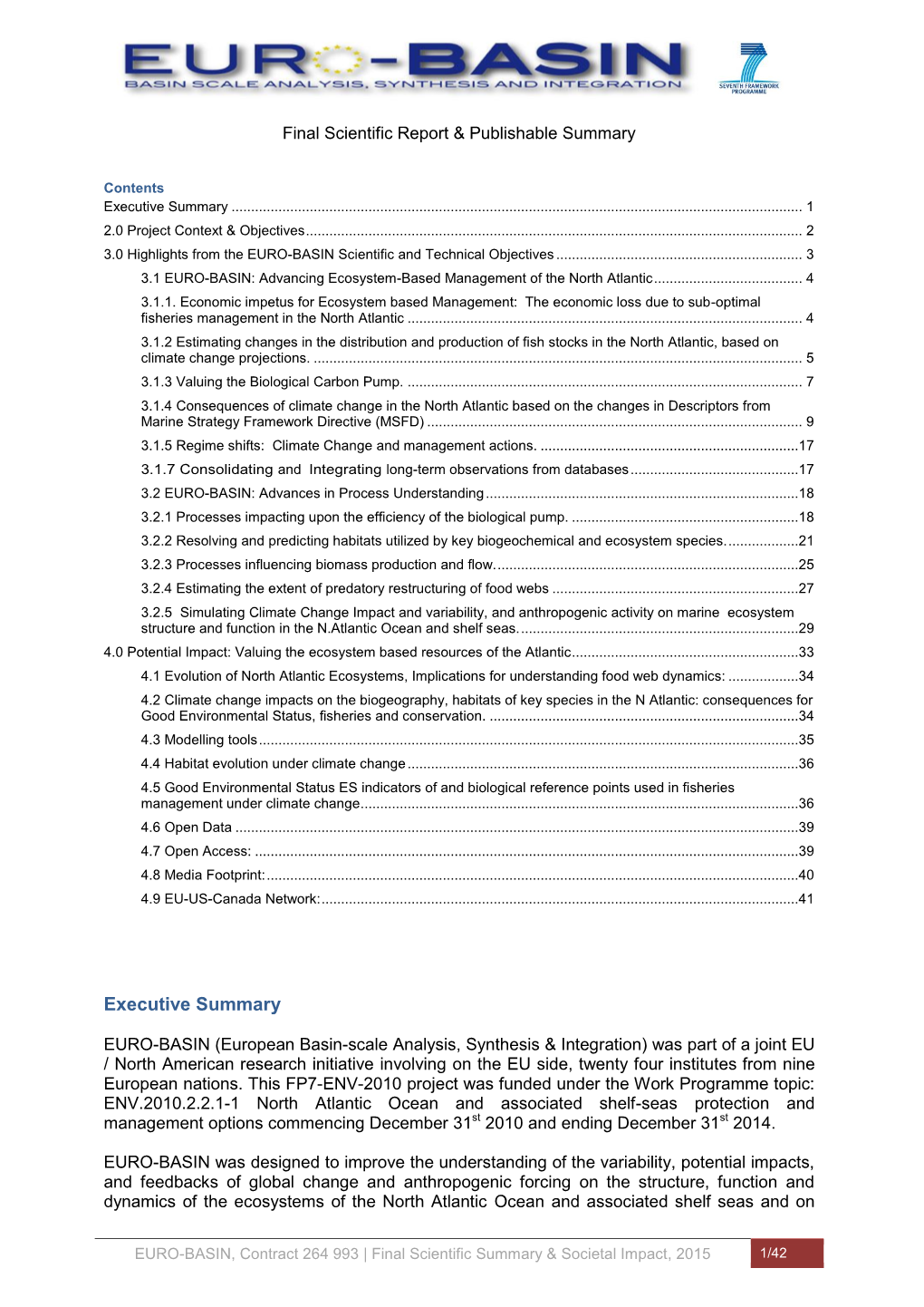 EURO-BASIN, Contract 264 993 | Final Scientific Summary & Societal