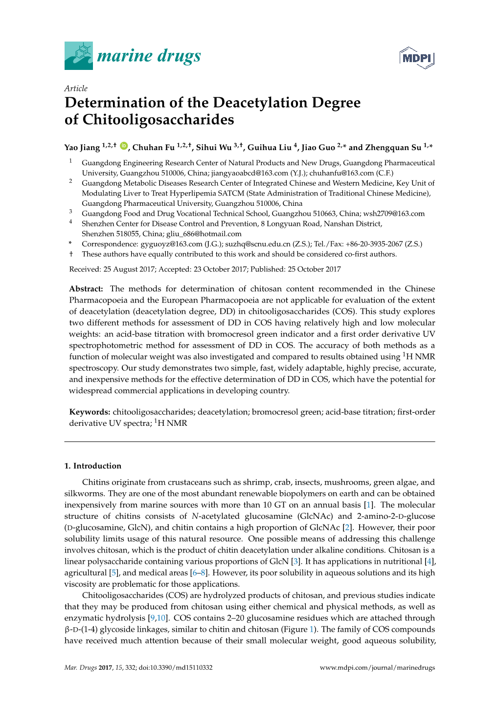 Determination of the Deacetylation Degree of Chitooligosaccharides