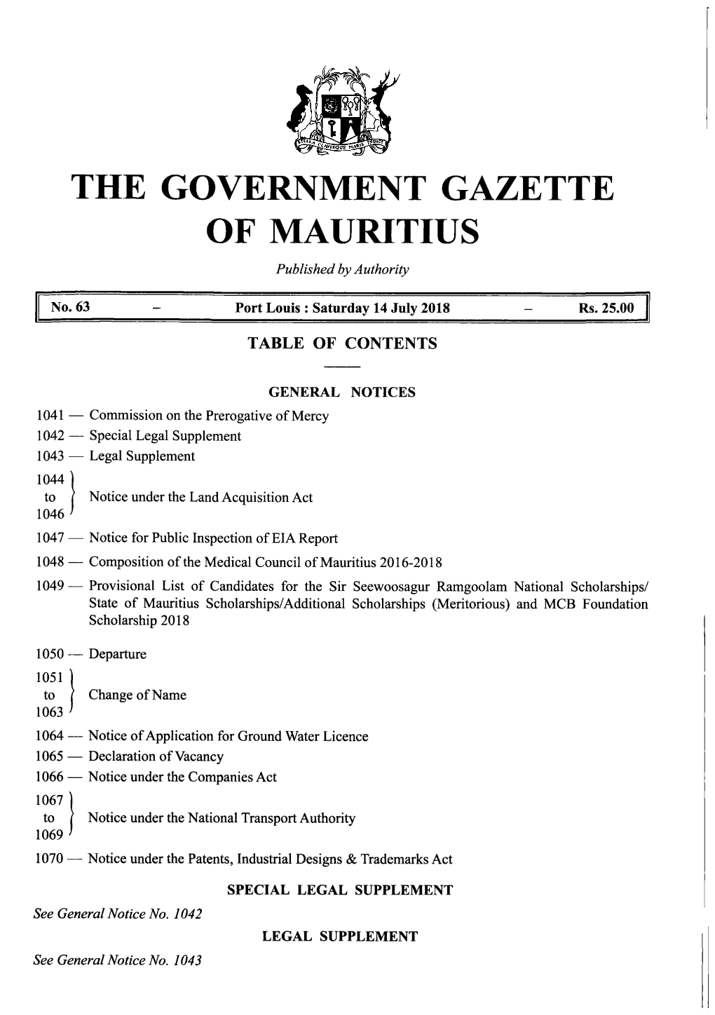 The Government Gazette of Mauritius