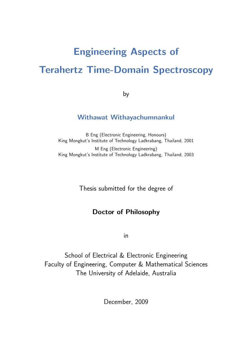 Engineering Aspects of Terahertz Time-Domain Spectroscopy