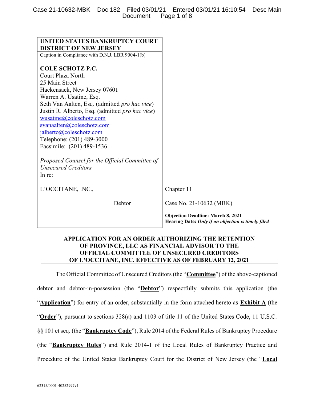 Case 21-10632-MBK Doc 182 Filed 03/01/21 Entered 03/01/21 16:10:54 Desc Main Document Page 1 of 8