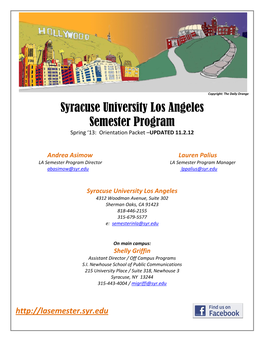 Syracuse University Los Angeles Semester Program Spring ‘13: Orientation Packet –UPDATED 11.2.12