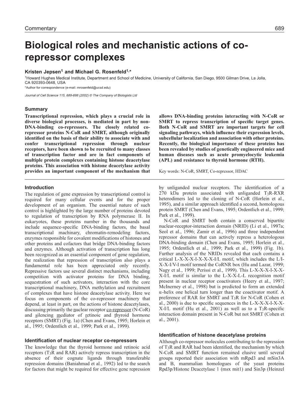 Biological Roles of Corepressor Complexes 691