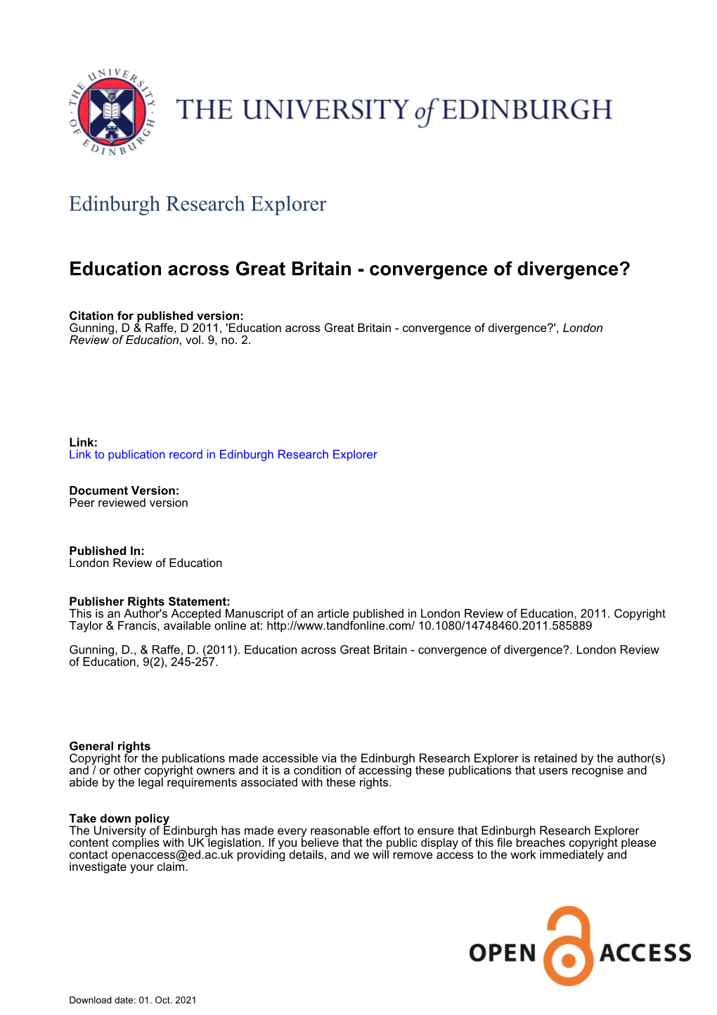 14-19 Education Across Great Britain - Convergence Or Divergence?