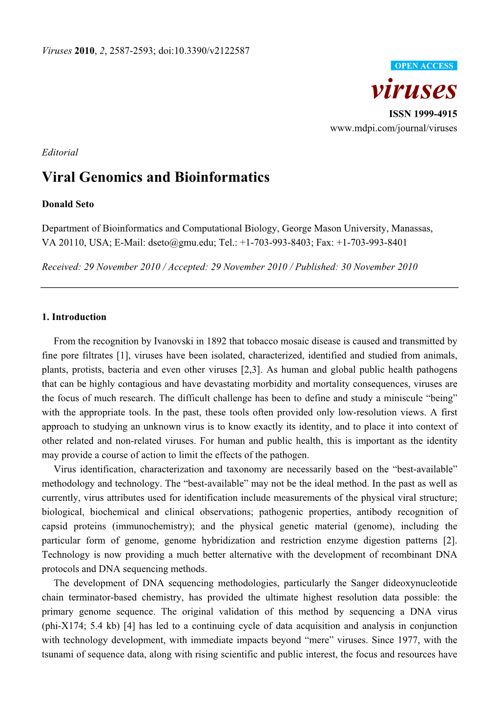 Viral Genomics and Bioinformatics