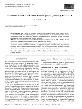 Taxonomic Novelties in Central African Grasses (Poaceae), Paniceae 1